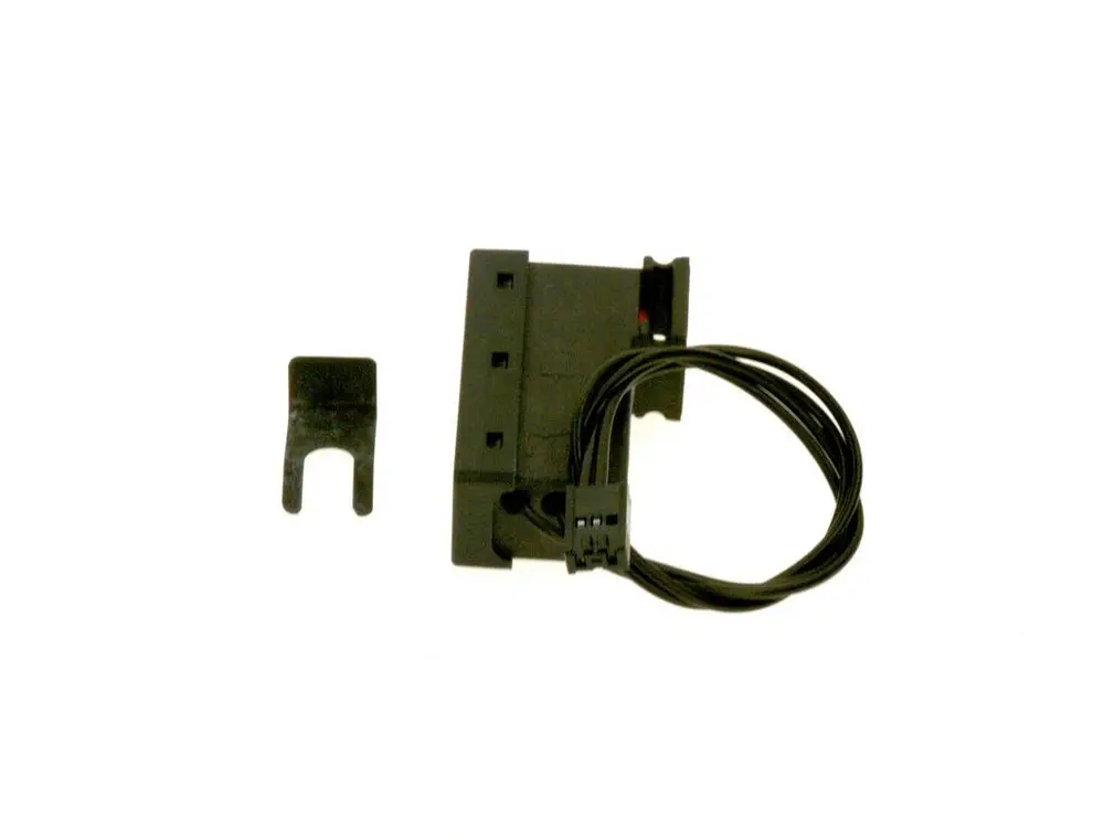 Mikroschalter zur Wassermangelsicherung von Bosch, bestehend aus einem schwarzen Gehäuse und einem angeschlossenen Kabel, mit zusätzlichem Halteclip.
